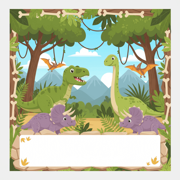 AI-generated dinosaur adventure birthday invitation with vibrant Jurassic-themed design